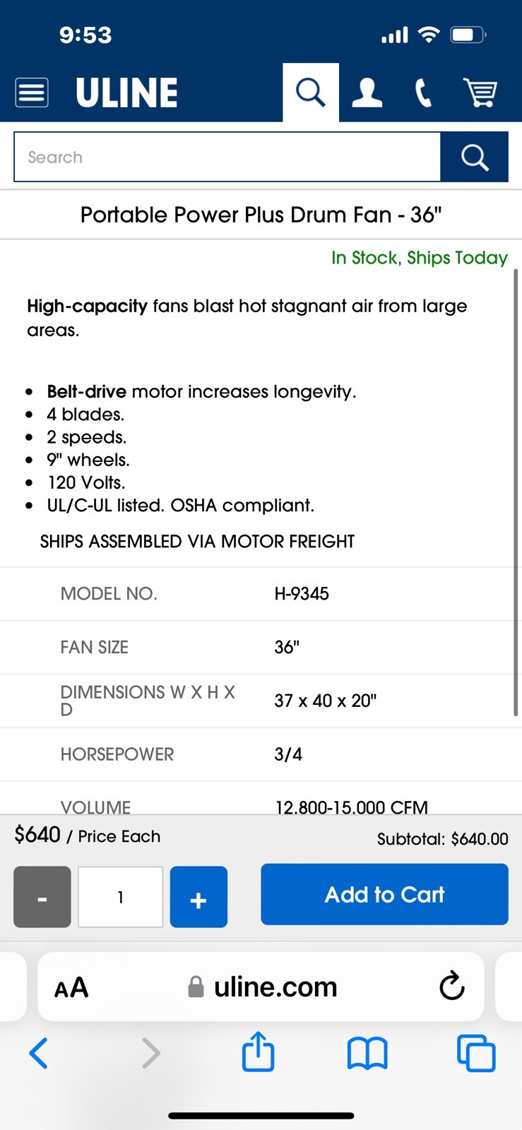 warehouse Heavy-duty industrial fan TPI Direct Drive Drum Fan 36” 1/3 HP 12,500t