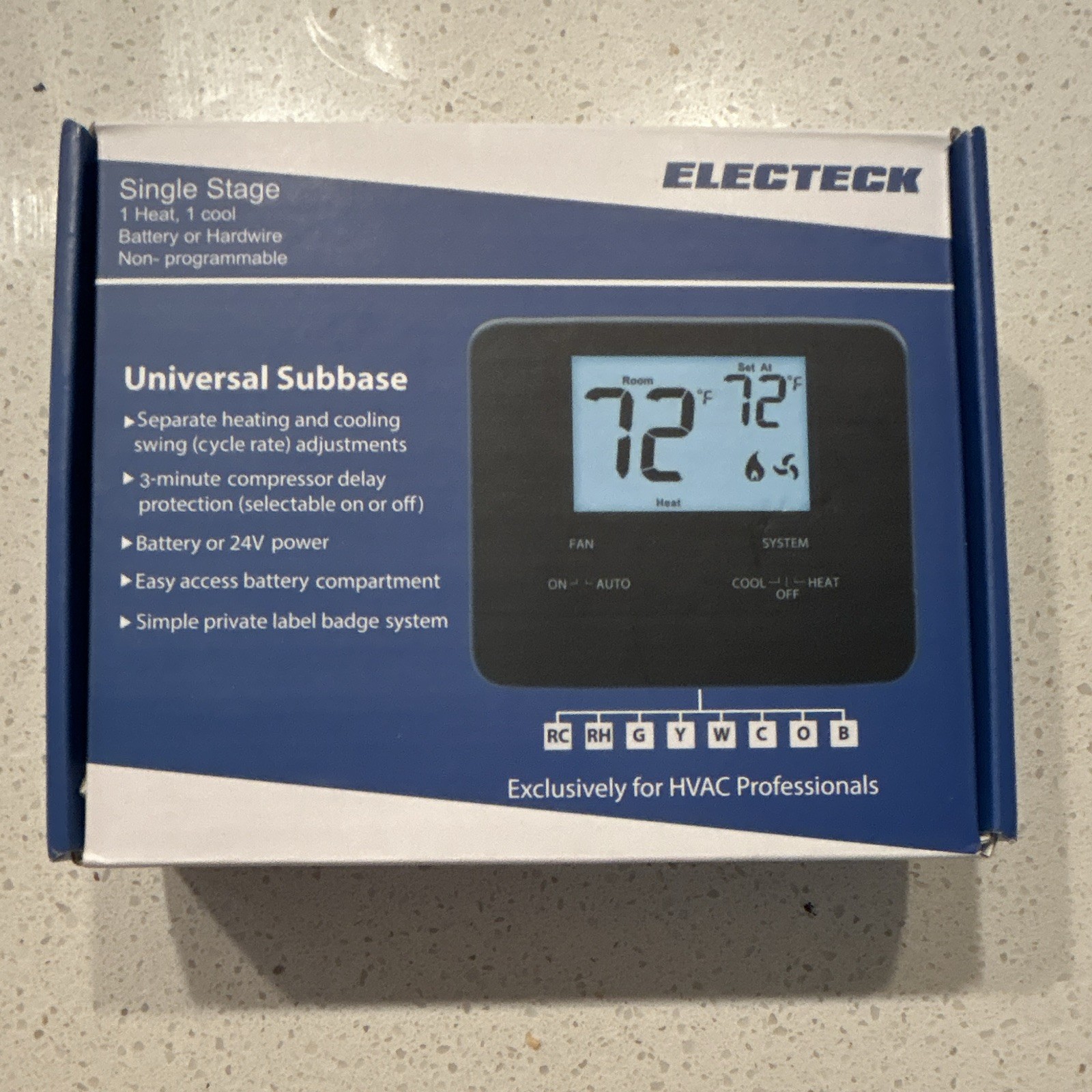 ELECTECK Digital Thermostat 1 Heat/1 Cool Non-Programmable 24V/Battery Black
