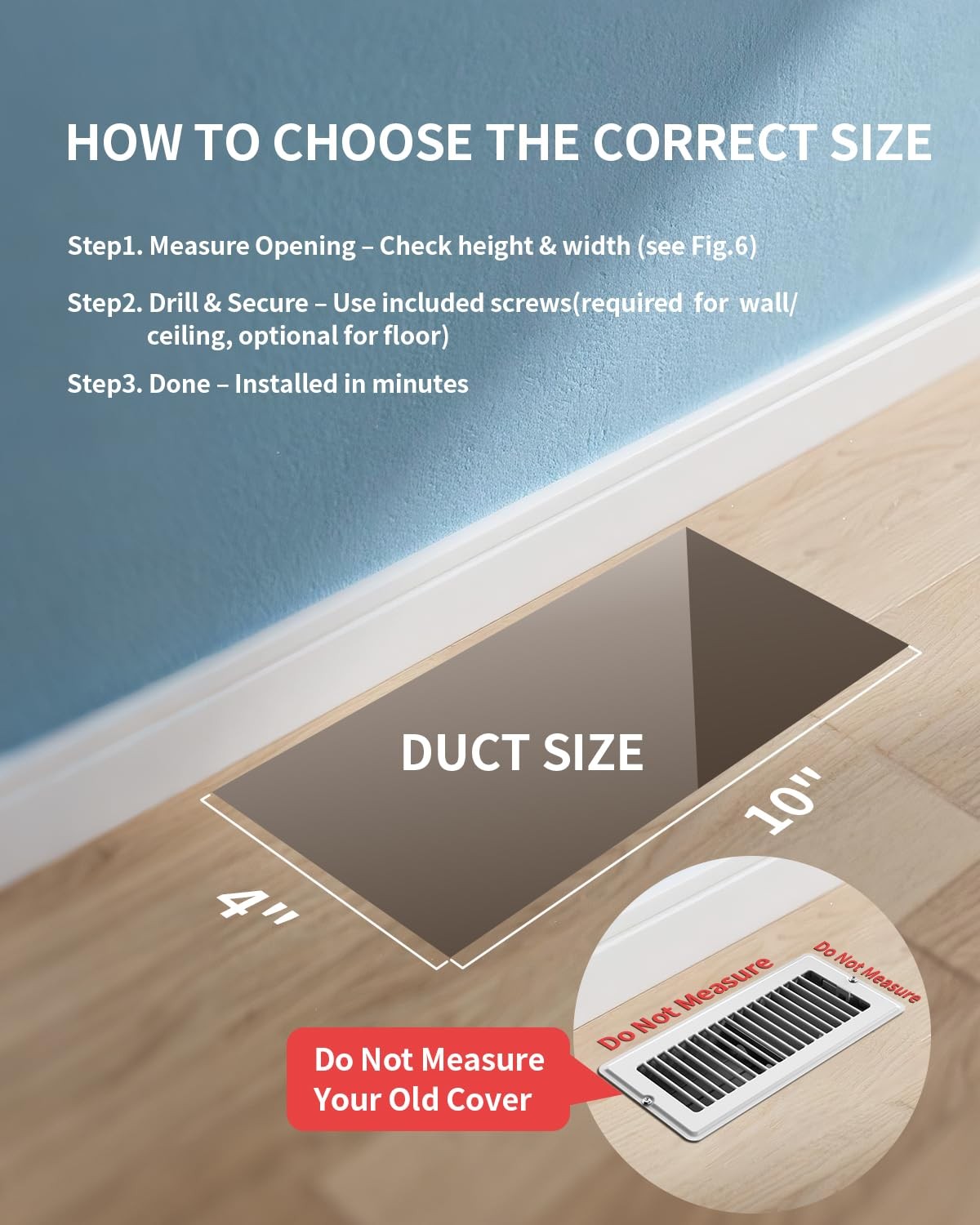 4×10 Inch Floor Register Vent Cover – White 1 Pack,