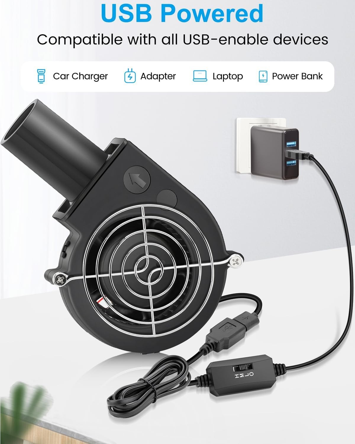 97mm x 33mm USB Blower Fan with Speed Control, Small 5V DC Brushless Centrifugal
