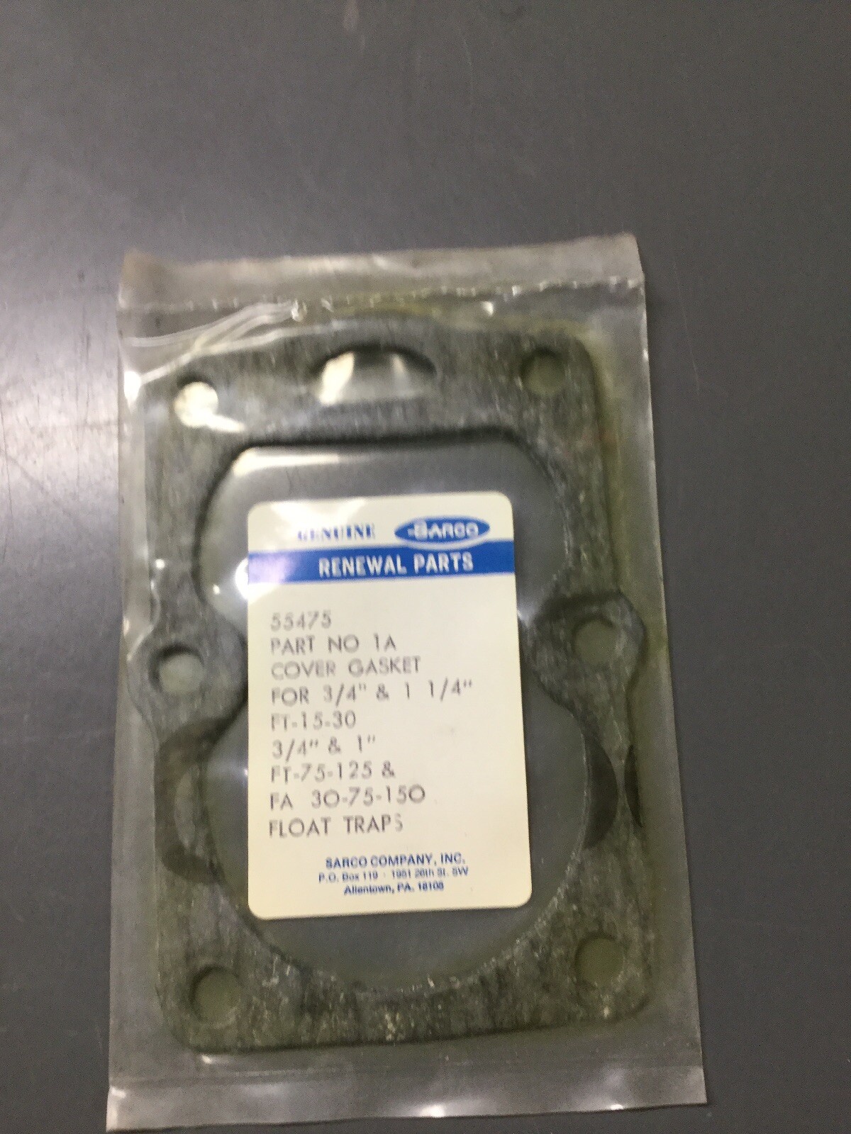 NEW, SEALED, SARCO, 55475, 1A, COVER GASKET, FOR 3/4” & 11/4” FT-15 FT-30,(7E-3)