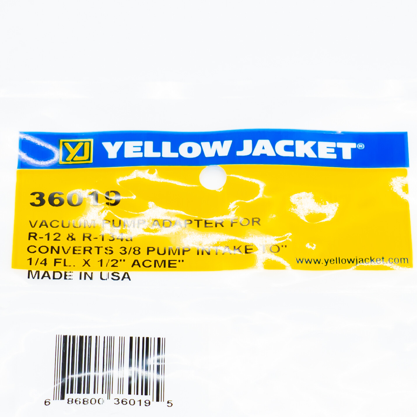 Yellow Jacket 3/8 IN Vacuum Pump Adapter 1/4 IN flare 1/2 IN AM fittings – 30619