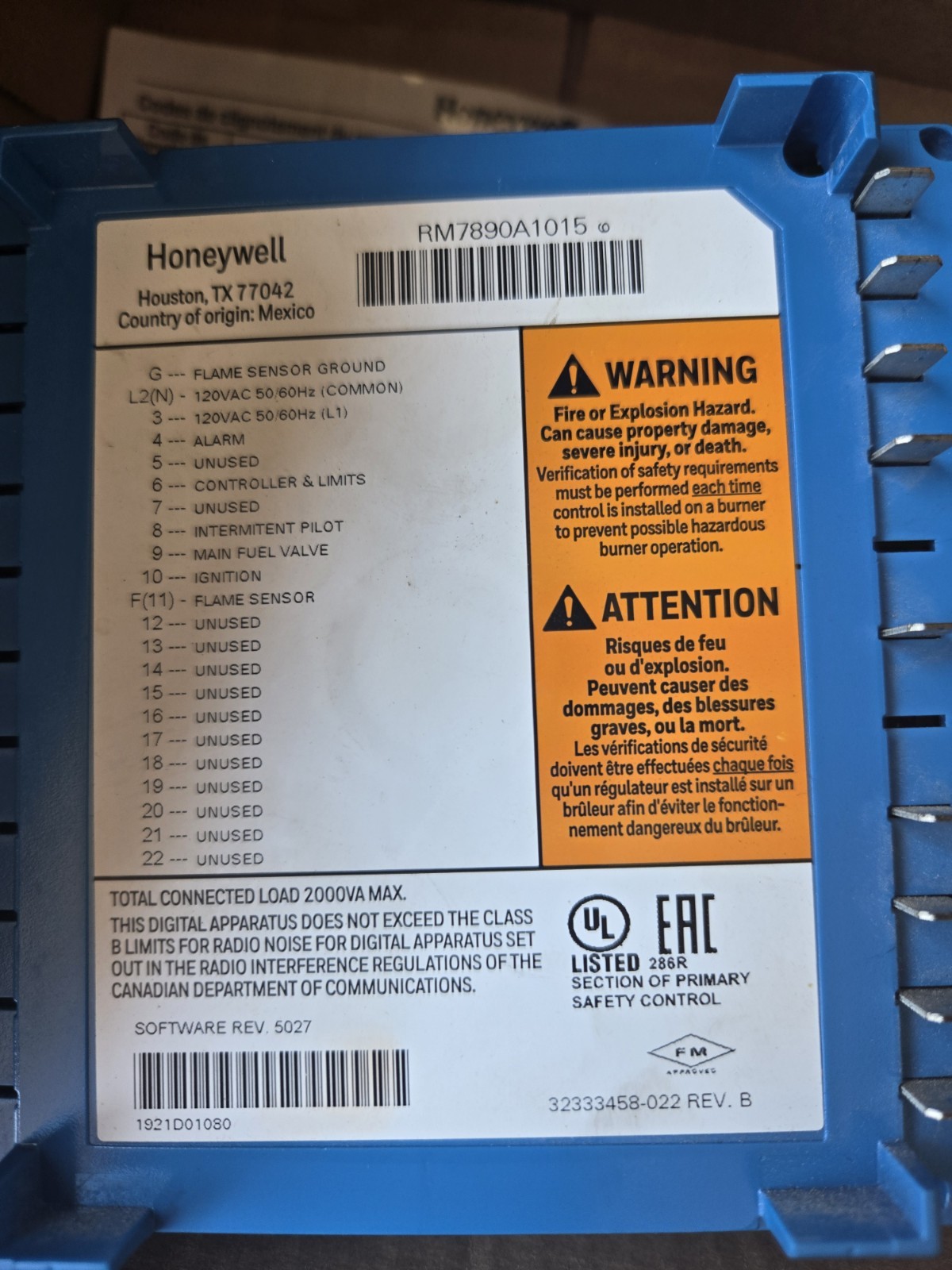 Honeywell RM7895A1014 On-Off Burner Control