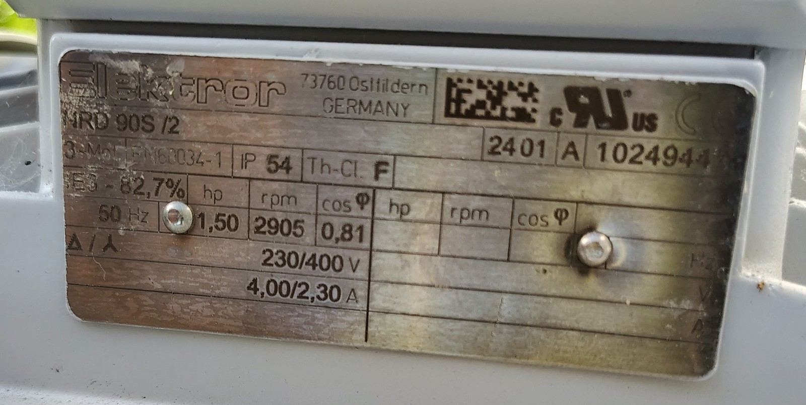 Elektror RD 90S/2 Centrifugal Blower 230/400V 3-Phase Gray 4.00/2.30A
