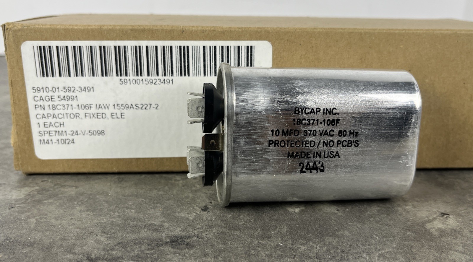 BYCAP Inc 18C371-106F Motor Run Capacitor 10 MFD 370 VAC 60Hz Oval HVAC OEM