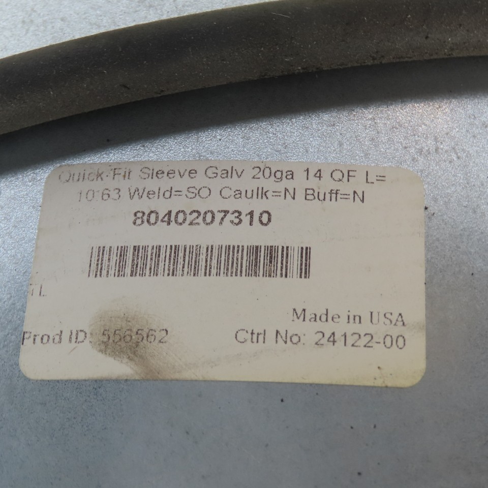 Nordfab 8040207310 Quick-Fit Ducting Sleeve 20ga Galvanized 14″ QF
