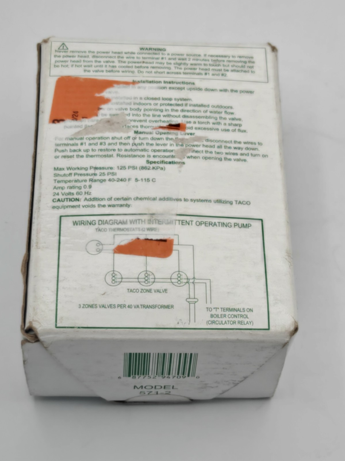 Open Box – Taco Gold Series 571-2 – 3/4-Inch Sweat 2-Way Zone Valve A1047