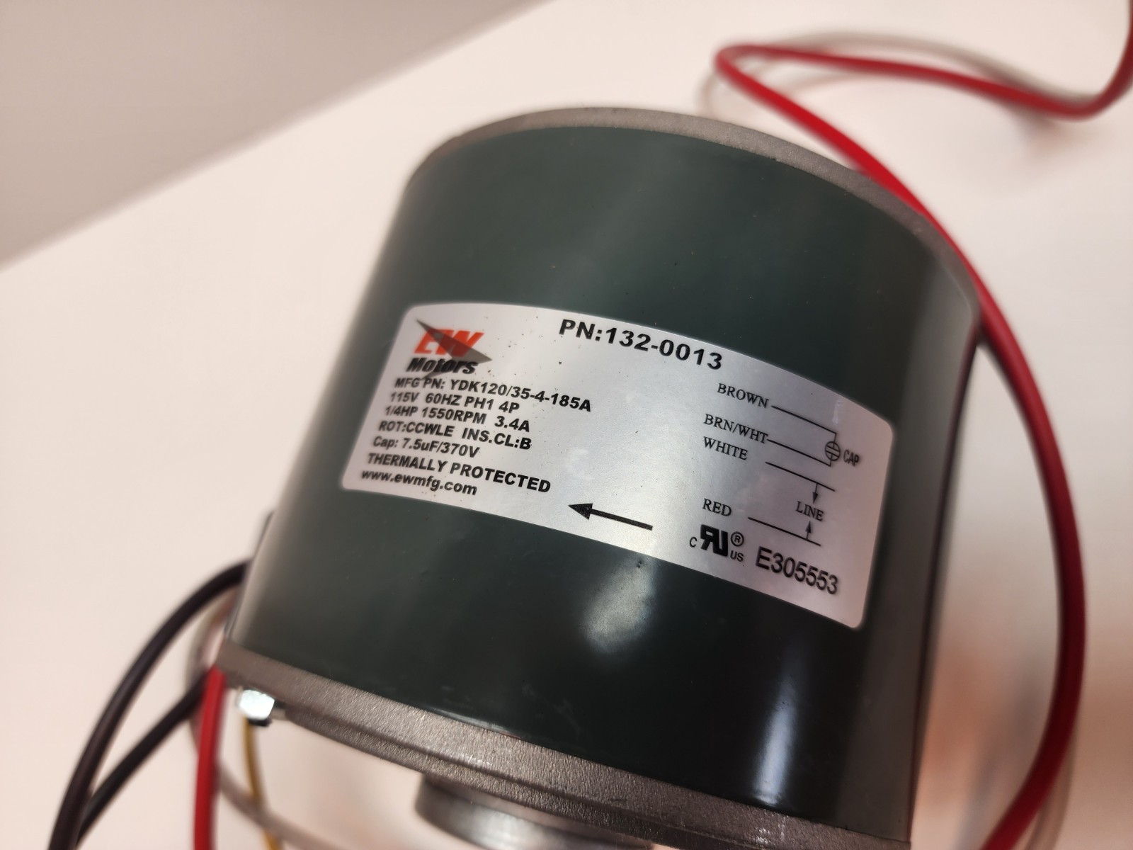 Condenser Fan Motor YDK120/35 1/4HP 115V AC, 1550 RPM, 4P, 3.4A, 42 frame HVAC