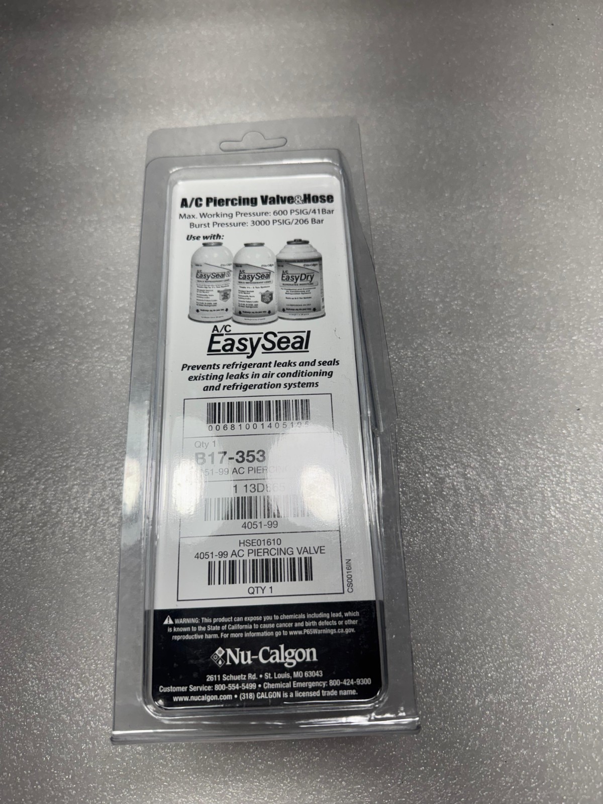 NU-CALGON EASYSEAL 4051-99 A/C PIERCING VALVE & HOSE