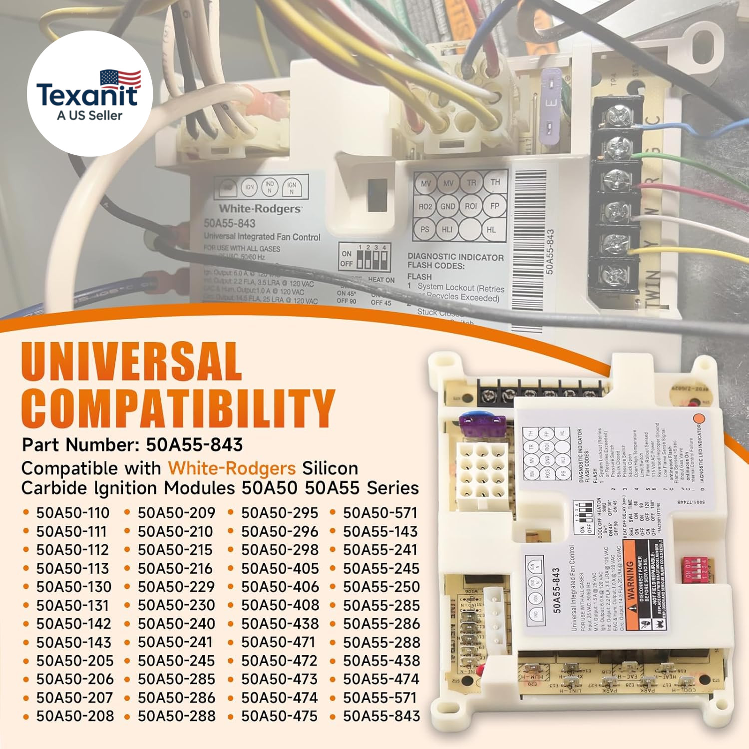 50A55-843 Ignition Control Module Furnace Control Board Universal Integrated Fur