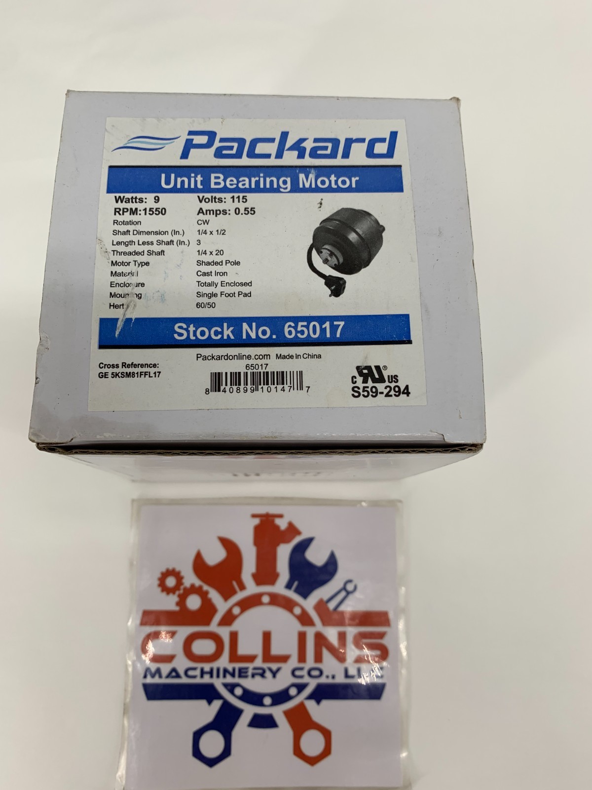 Packard 65017 Shaded Pole Cast Iron Unit Bearing Fan Motor 115V 0.55A CW