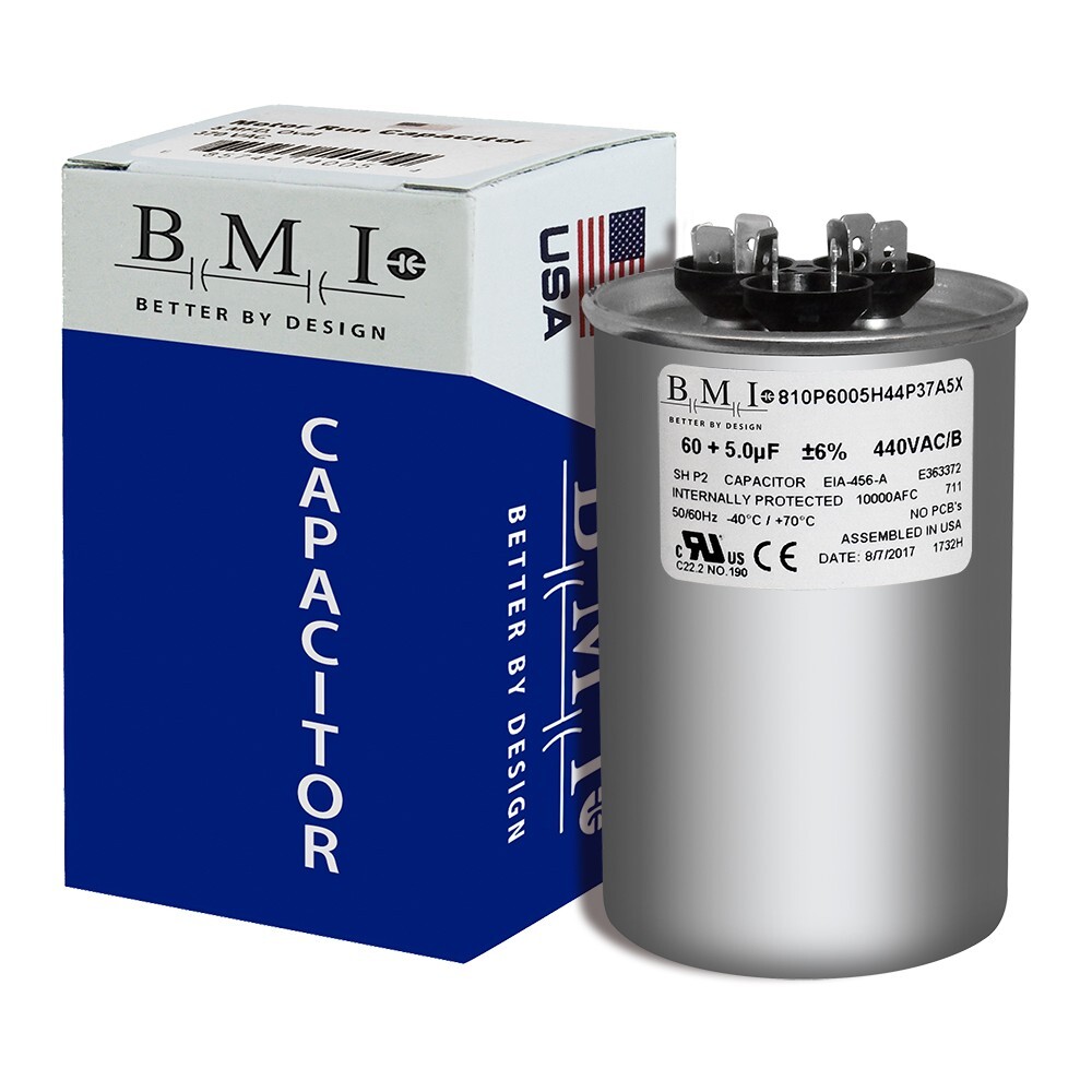 Mars Round Motor Run Capacitor 60/5 MFD 440/370 VAC Aluminum 14294 USA