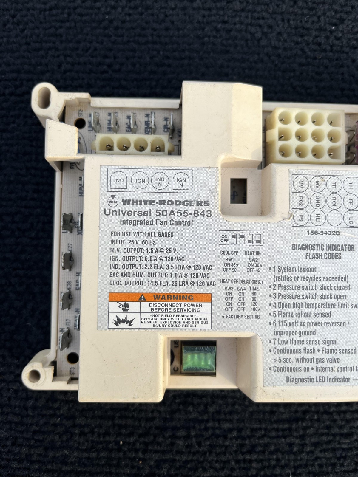 White-Rodgers 50A55-843 Universal Fan Control Board 24V 25A HVAC Furnace Unit