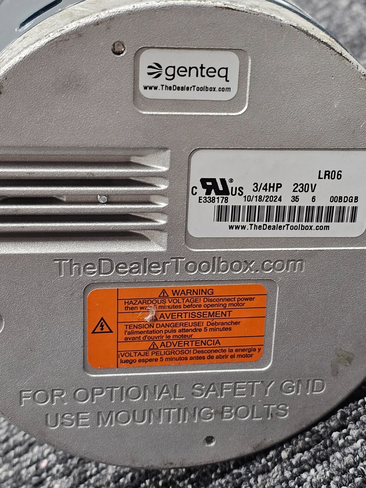 Genteq Blower Motor Class B 51-108729-00 1 PH 60/50Hz 3/4 HP 208-230V 6.00A