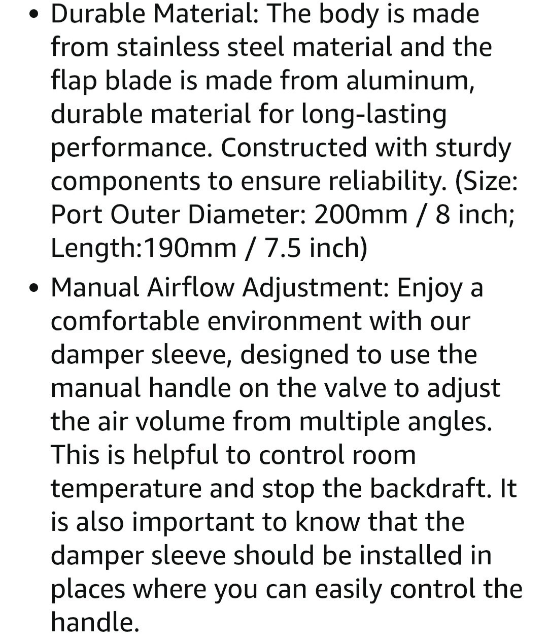 Manual 8″ HVAC Damper Stainless Steel Aluminum Round Airflow Adjustment Sleeve