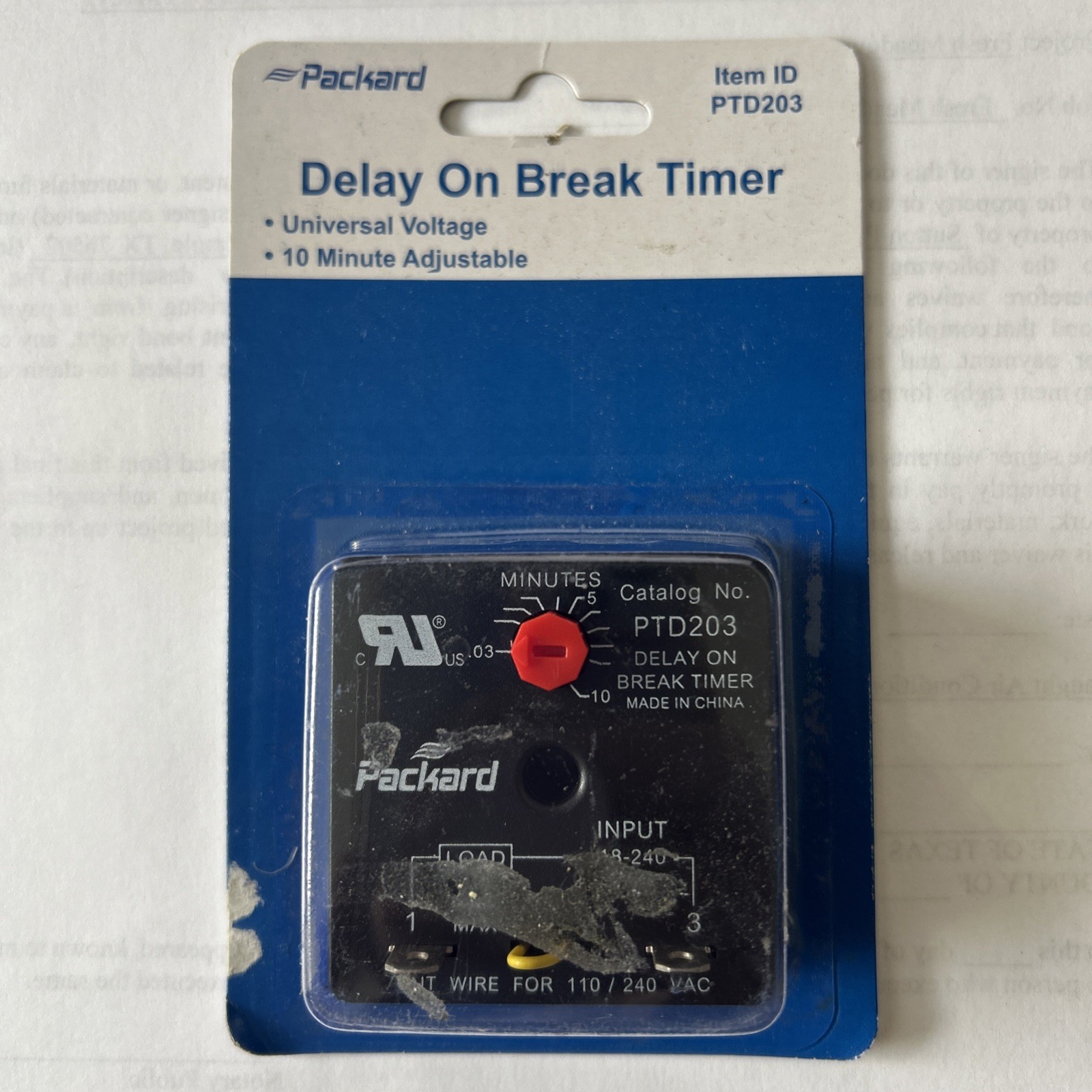 Packard Delay On Break Timer 0.3-10 minute Adjustable PTD203
