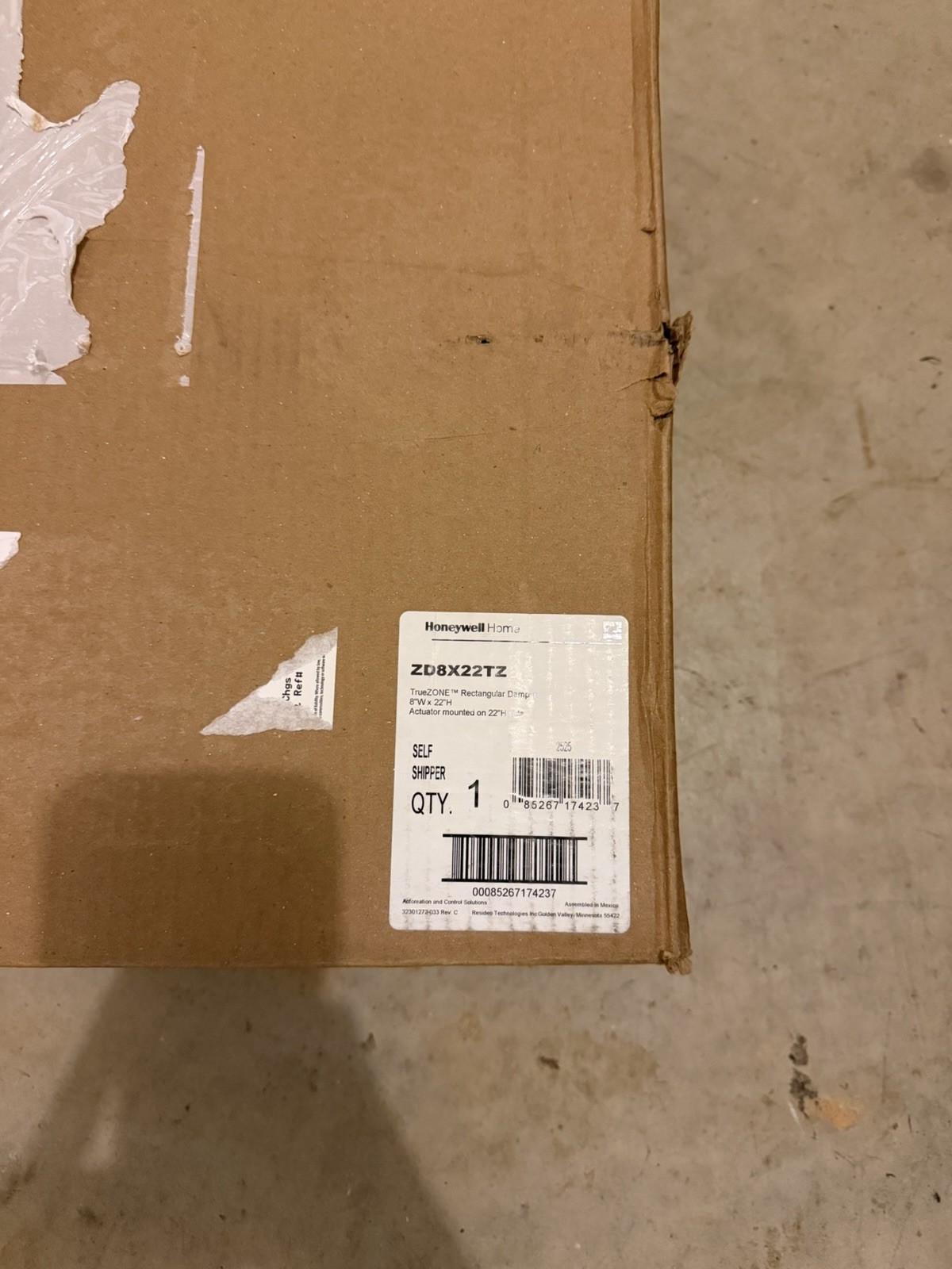Honeywell ZD8X22TZ Rectangular Damper (Actuator mounted on 22”H side)