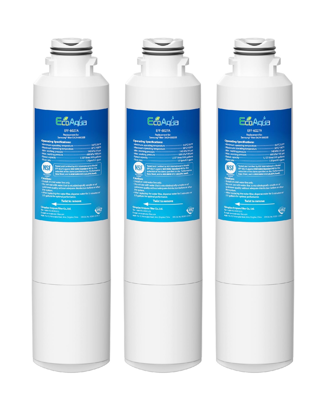 EcoAqua EFF-6027A Replacement Filter, 3 Count (Pack of 1), Multicolor