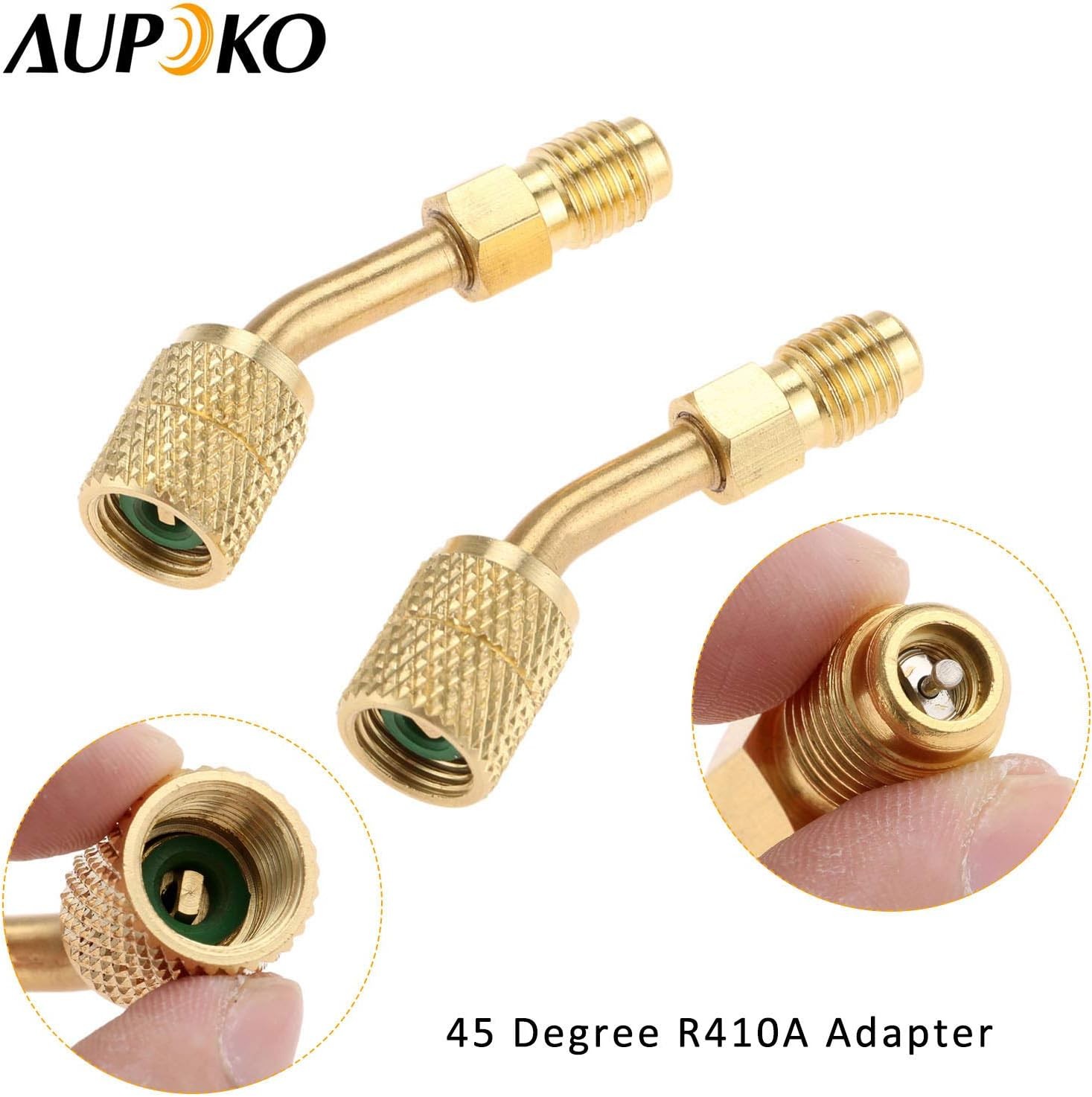 R410A Adapter 5/16″ SAE Female Quick Couplers to 1/4″ Angled Type, Gold