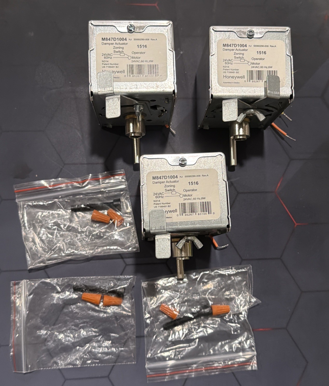 Lot of 3 Honeywell M847D1004 Damper Actuators 24VAC 6W HVAC Zone Motors OEM