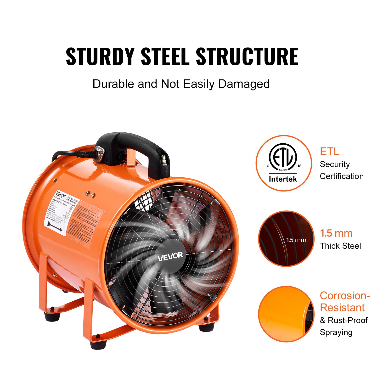 VEVOR 10″ Extractor Fan Blower Portable 10m Duct Hose Ventilator Industrial