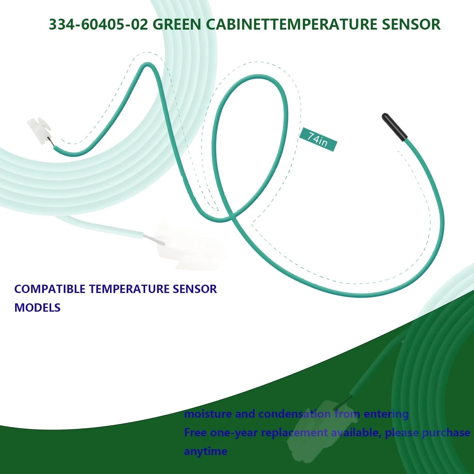 Temperature Sensor Probe Green 74″ Cabinet Replacement NEW Refrigerator HVAC
