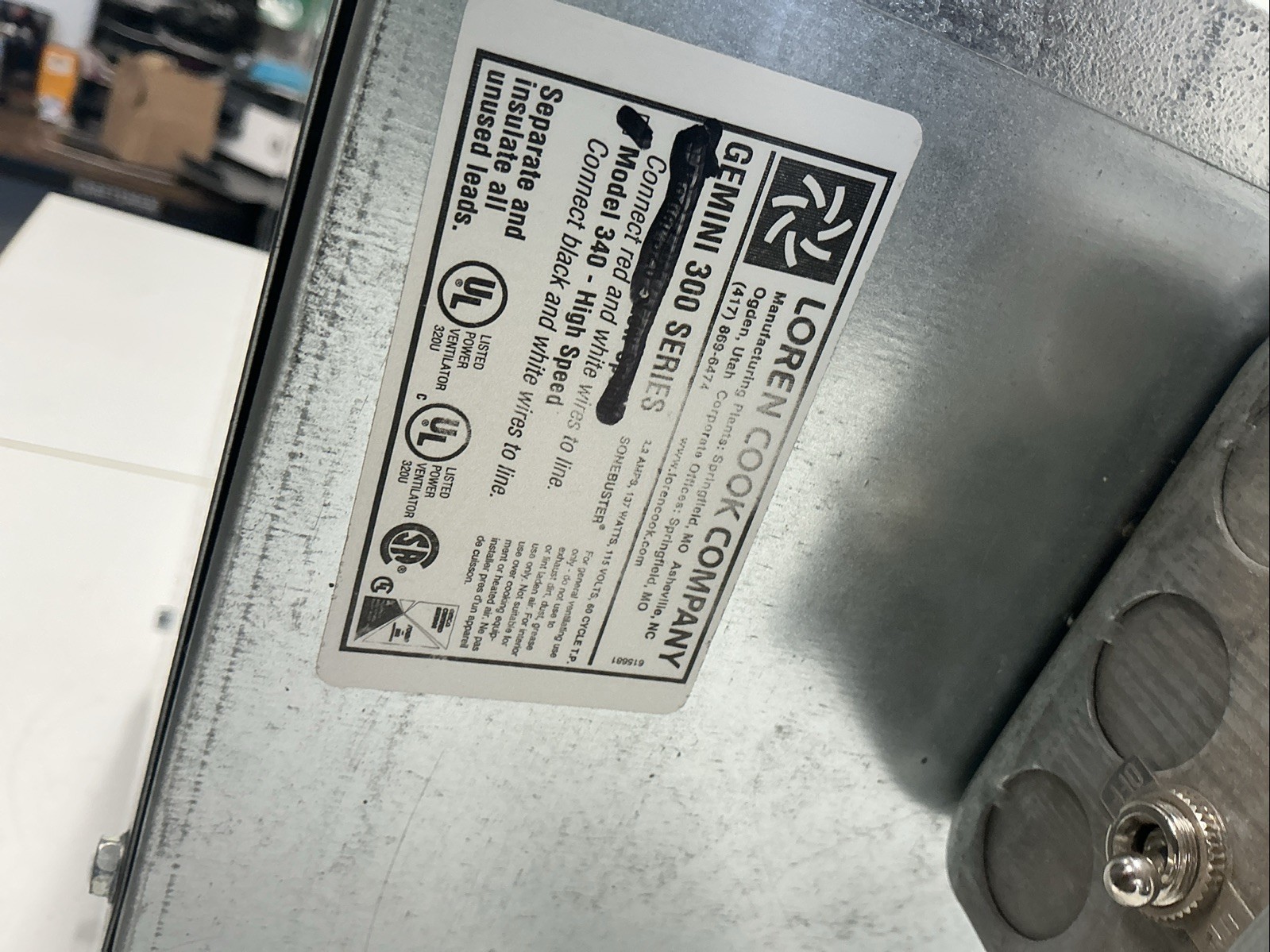 Loren Cook Gemini 300 Model 340 Centrifugal Exhaust Fan V-904S