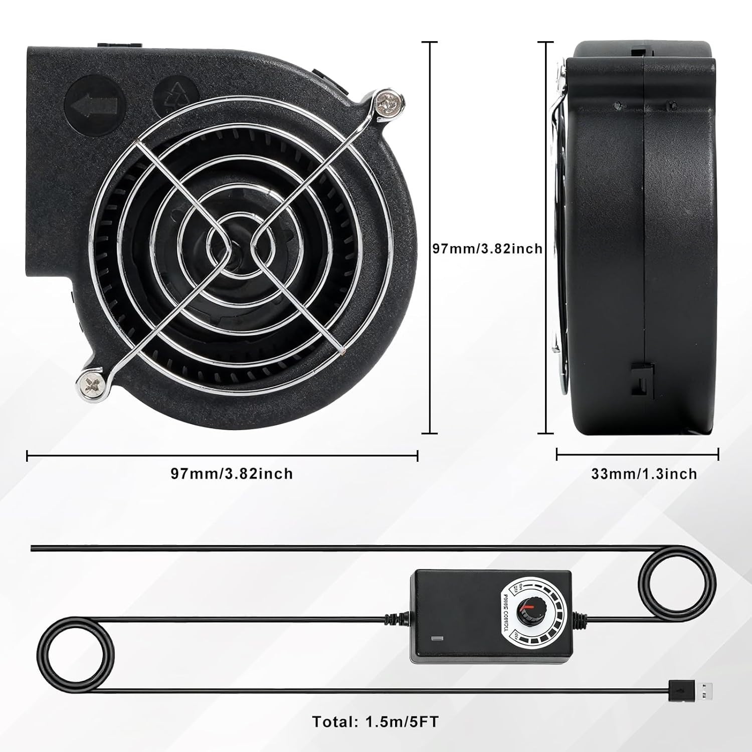 KUNRISE High Airflow BBQ Blower Fan – 110V/120V with Variable Speed Control