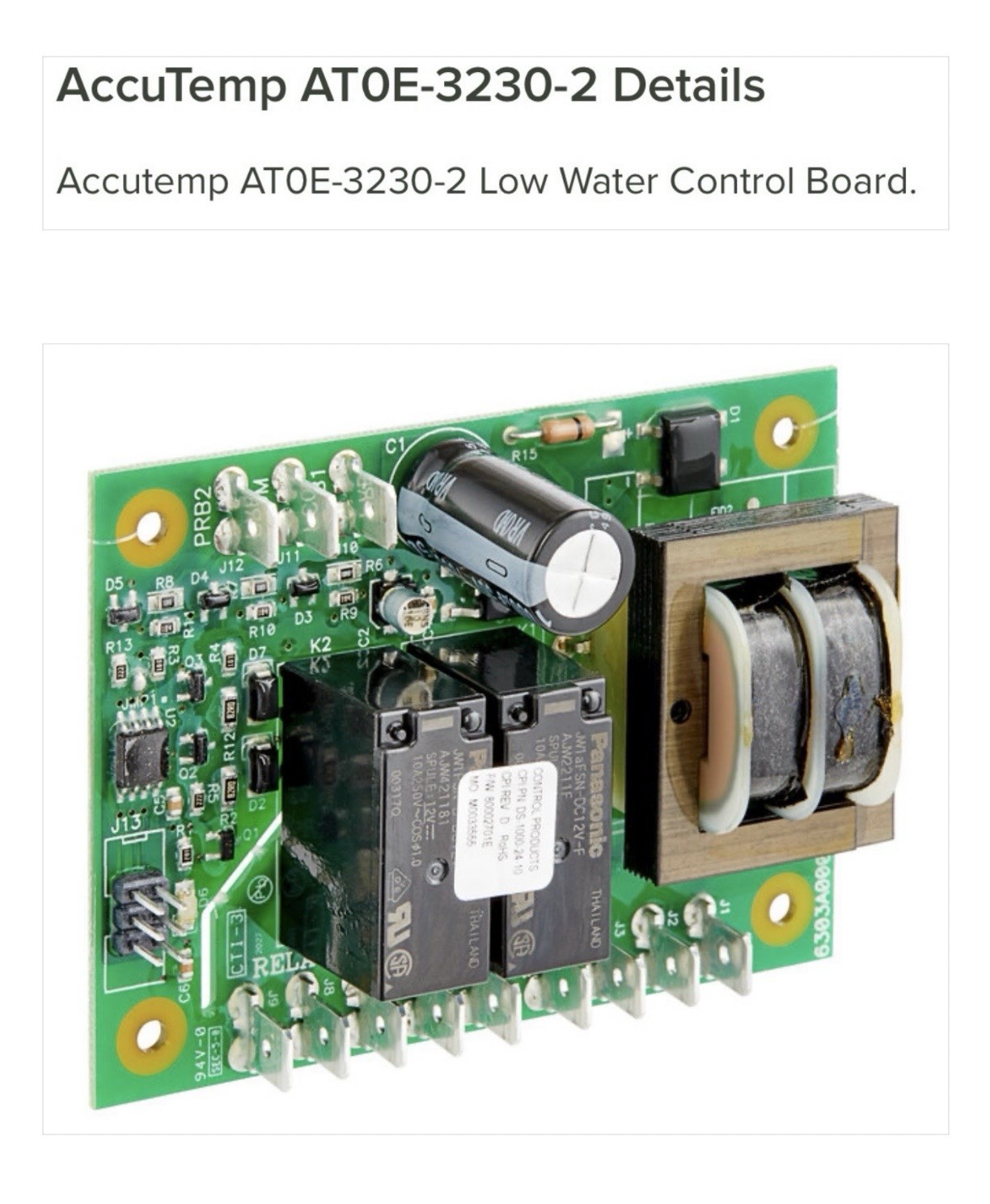 AccuTemp ATOE-3230-2 Water Level Control Board Low Water Control 24V 25A