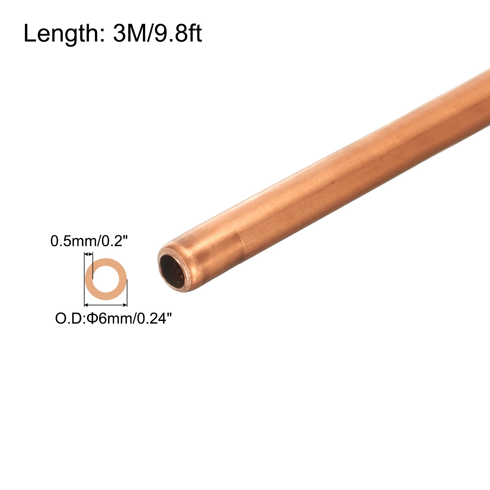 Copper Tube 1/4” OD x 9.8Ft Refrigeration Flexible Pipe Seamless Hollow