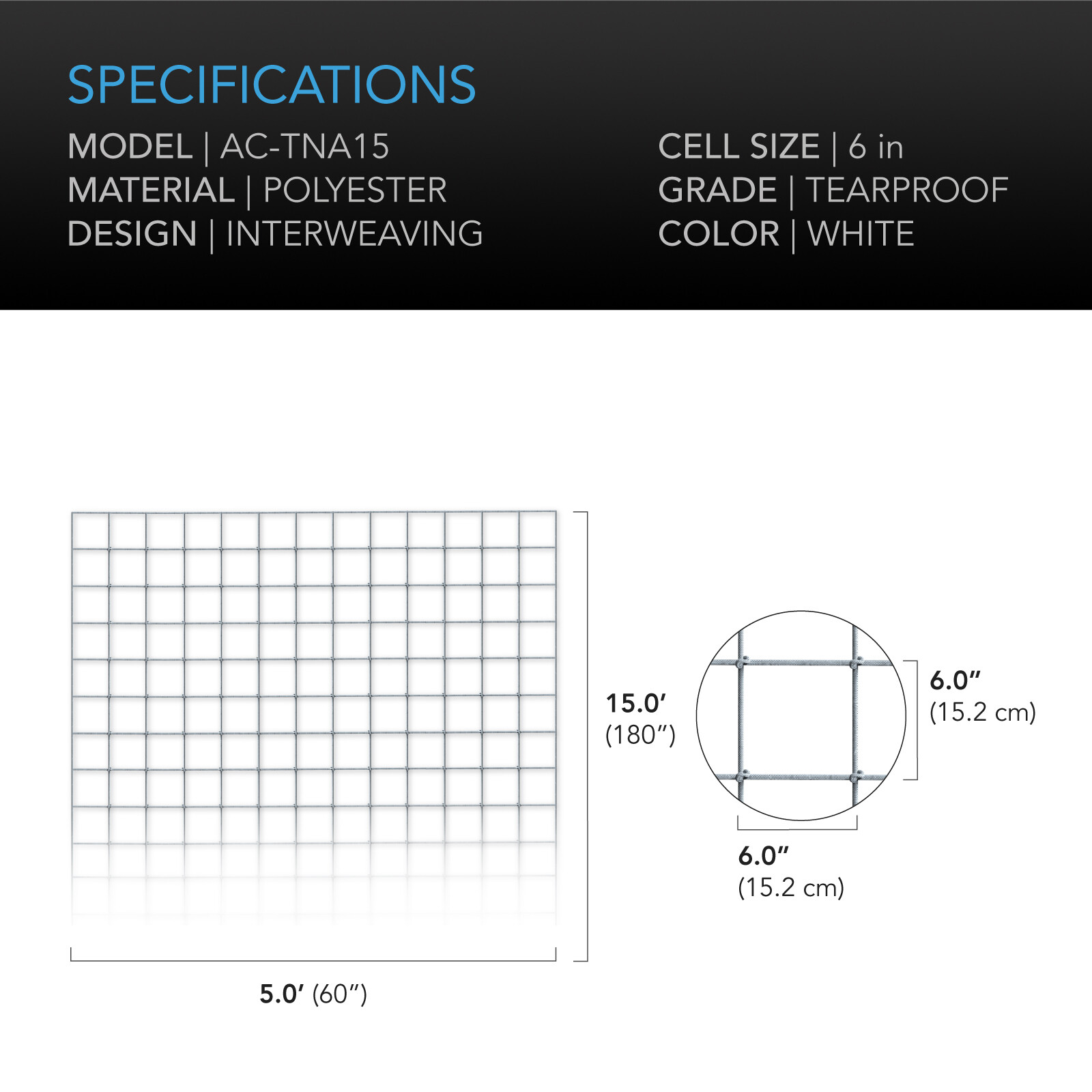 Polyester Plant Trellis Netting 5×15′ Flexible Heavy-Duty Grow Net for Gardening