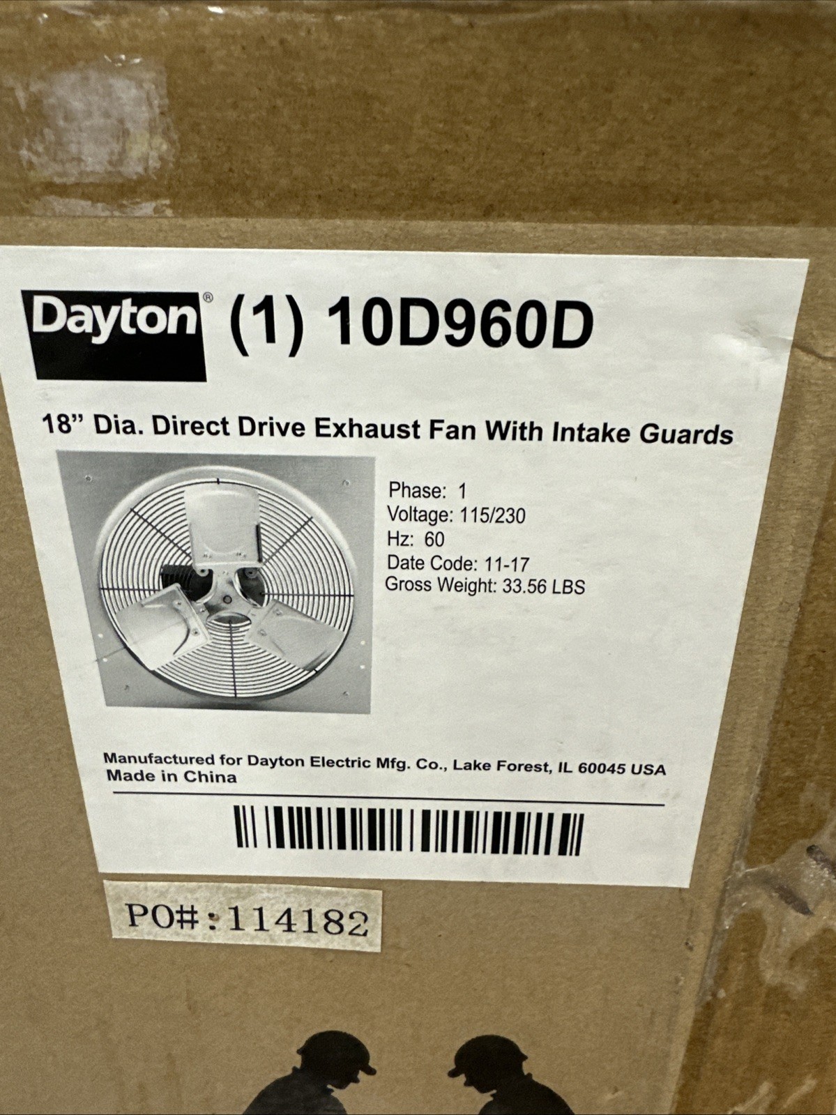 Dayton 18” Direct Drive Exhaust Fan 10D960D 115/230V Single Phase NIB