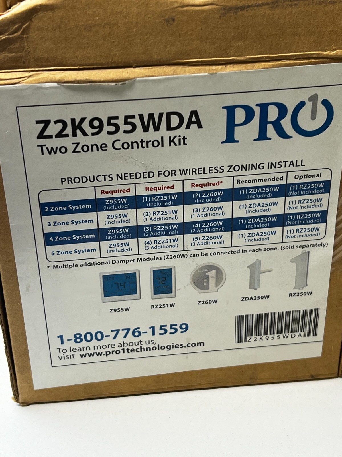 Pro1 Z2K955WDA Universal Two-Zone Thermostat Control Kit, 3-Heat 2-Cool Stage