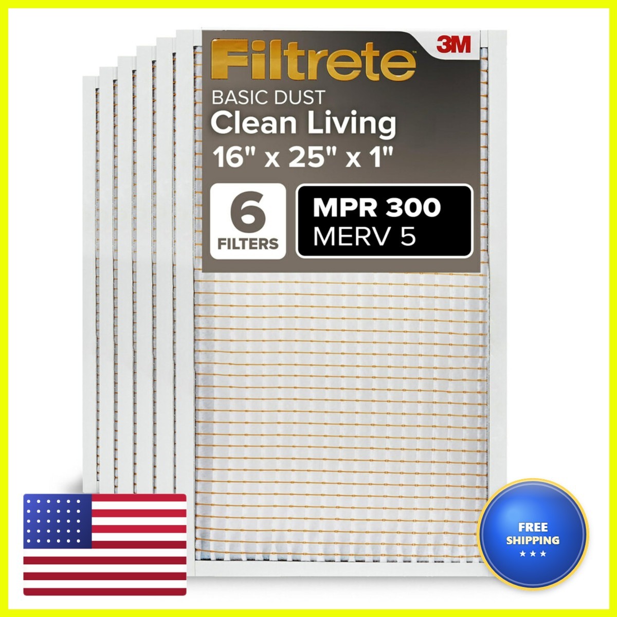 Filtrete 16X25X1 Air Filter Merv 5 6-Pack Ac Furnace Hvac Mpr 300 Basic Dust