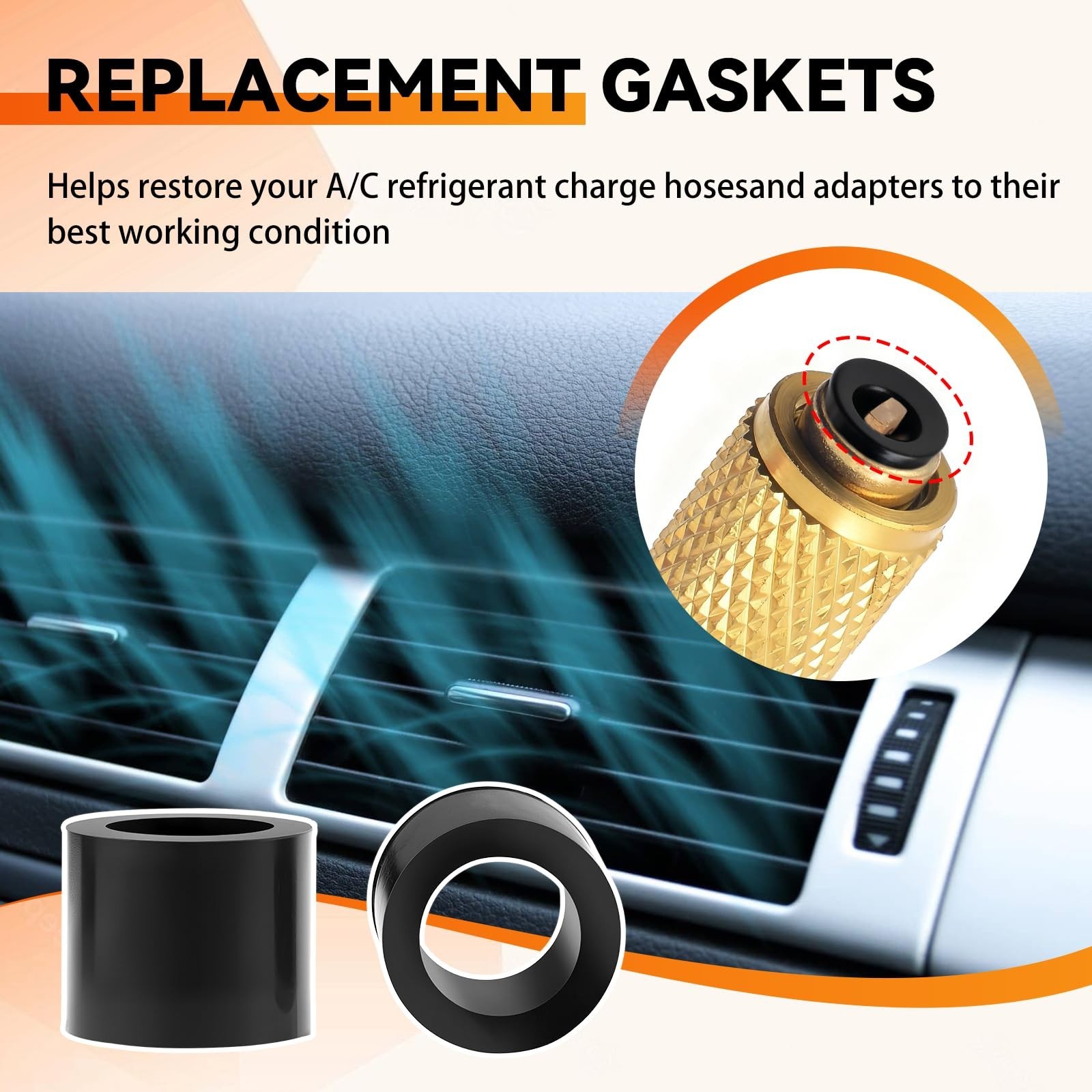 HVAC Hose Gasket 1/4″ – AC Charging Hose Seals, 8 Pack, Leak-Proof O-Ring for Ga