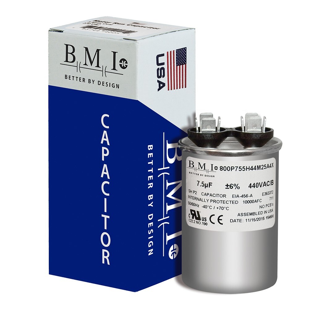 BMI 7.5 uF +/-6% 440VAC/B 50/60 Hz Motor Run Capacitor Replaces C107558550072