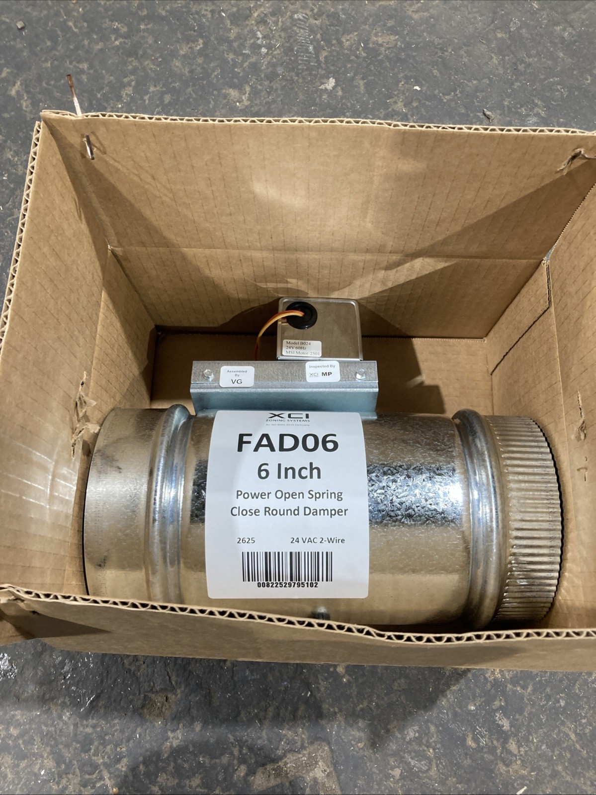 XCI Zoning Systems FAD-6 Power Open Spring Close Round Damper 6in New