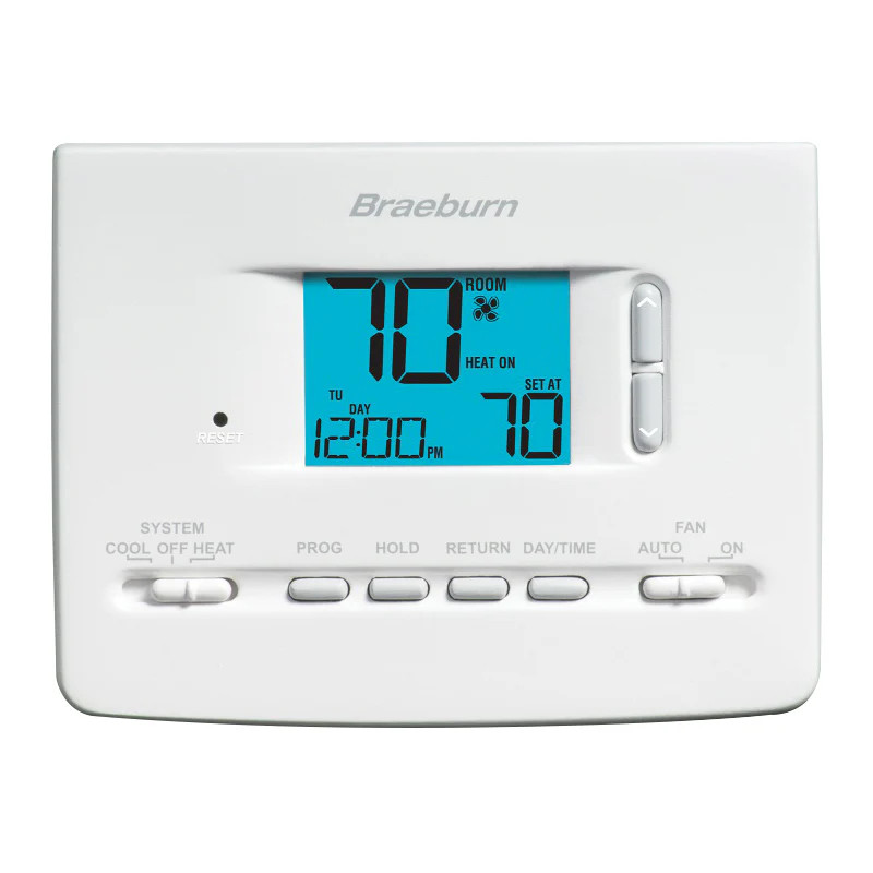 BRAEBURN 2020NC Programmable Thermostat 1 Heat 1 Cool 24VAC 3A 2″ Display