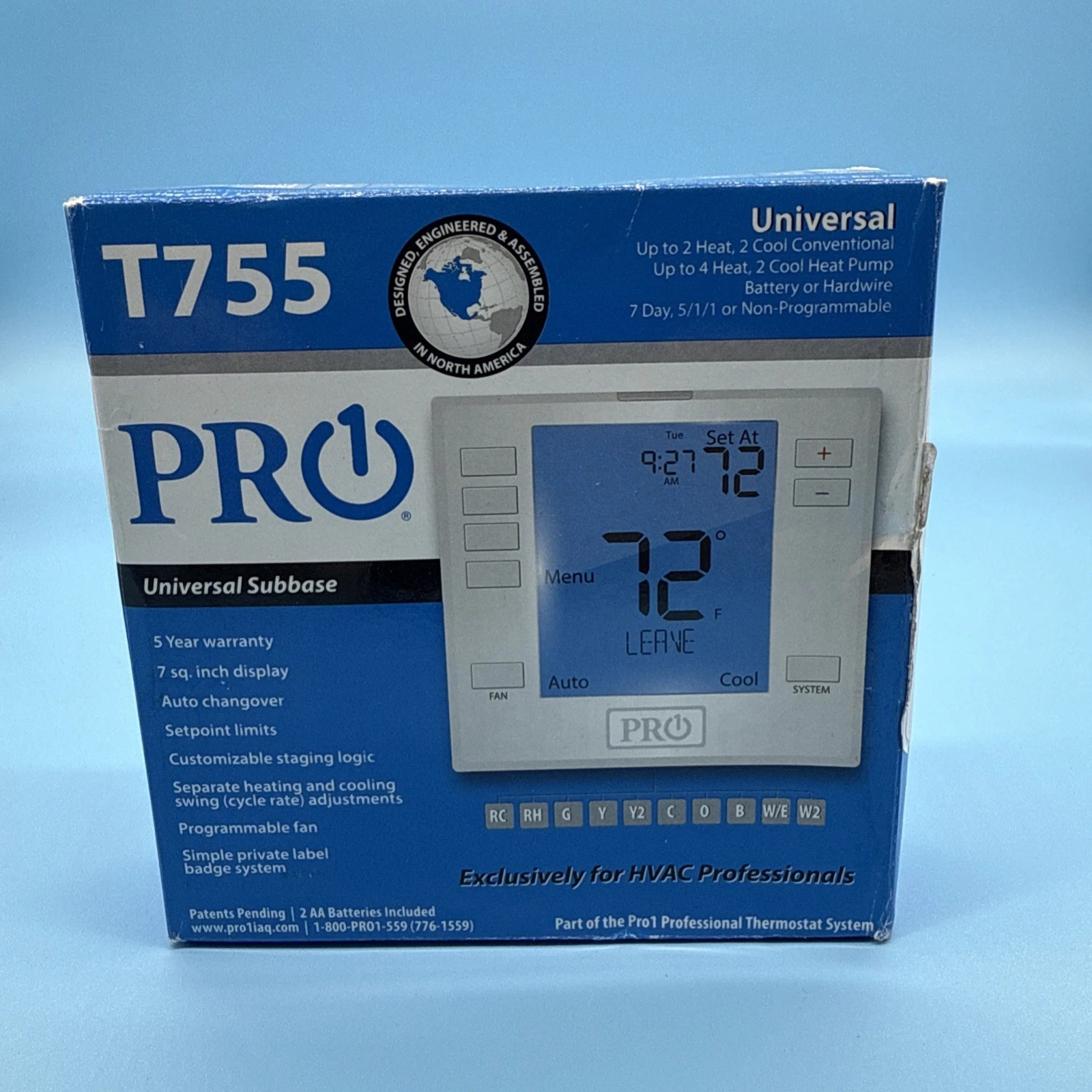 PRO1 IAQ PRO1-T755 Programmable Thermostat 4″ Display 18-30V