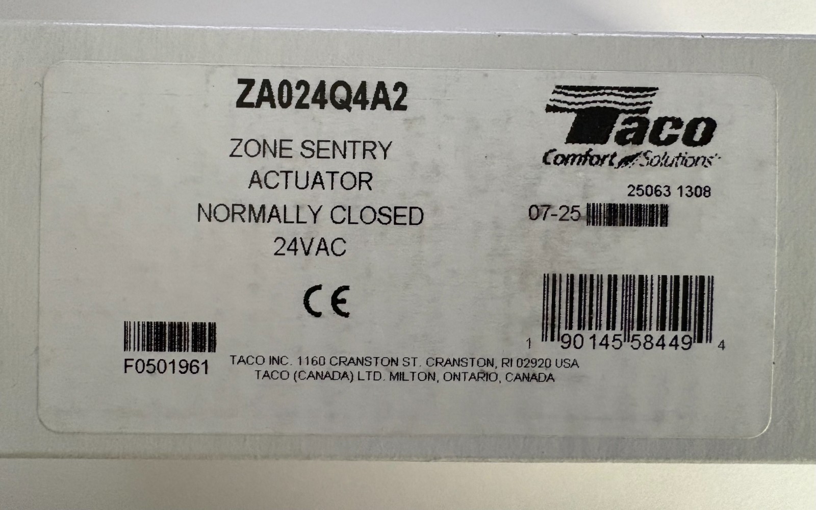 Taco ZA024Q4A2 Zone Sentry Replacement Actuator Head, NC, 24V