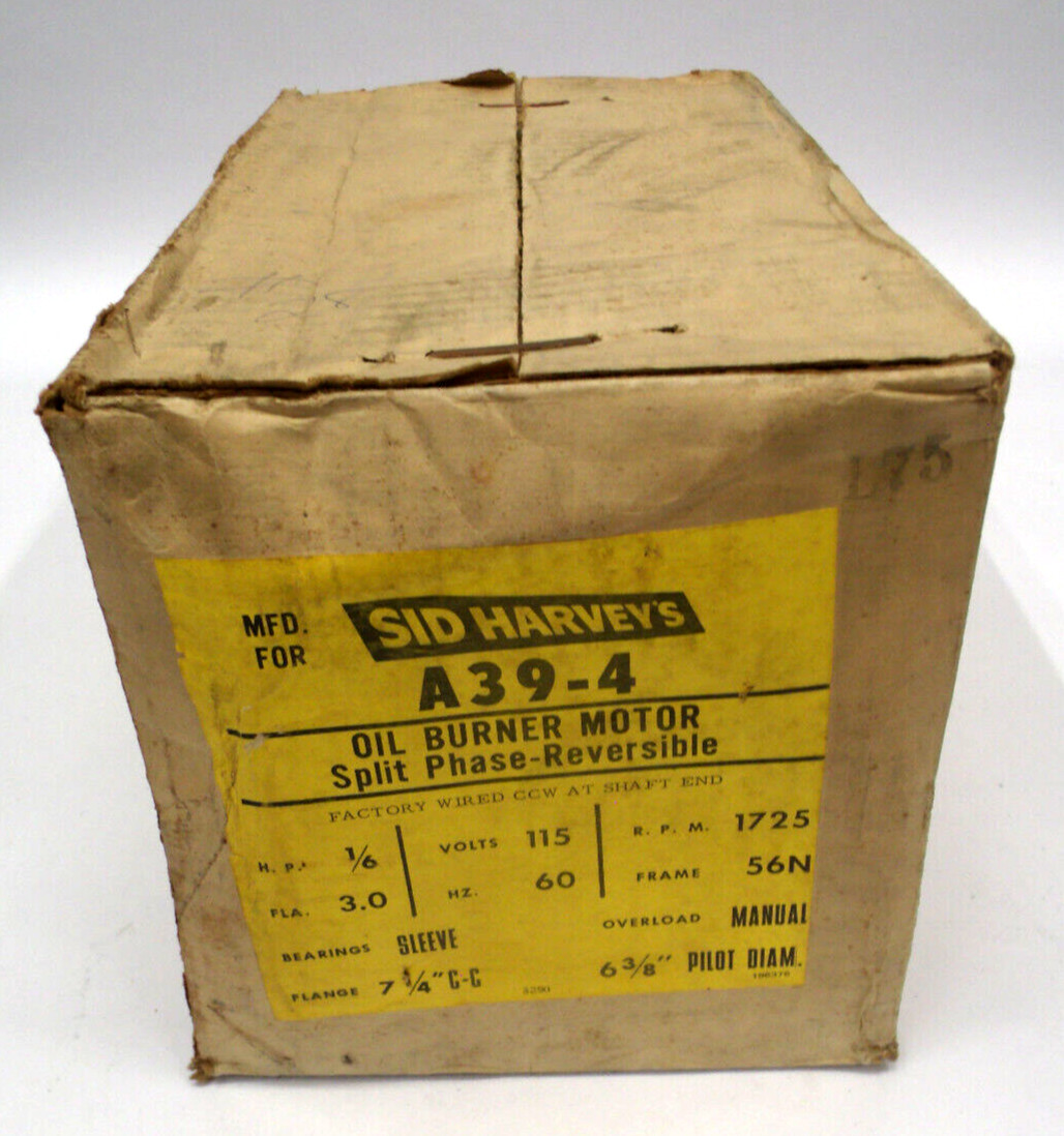 NEW OLD STOCK SID HARVEY’S A39-4 SPLIT PHASE REVERSIBLE OIL BURNER MOTOR – NOS