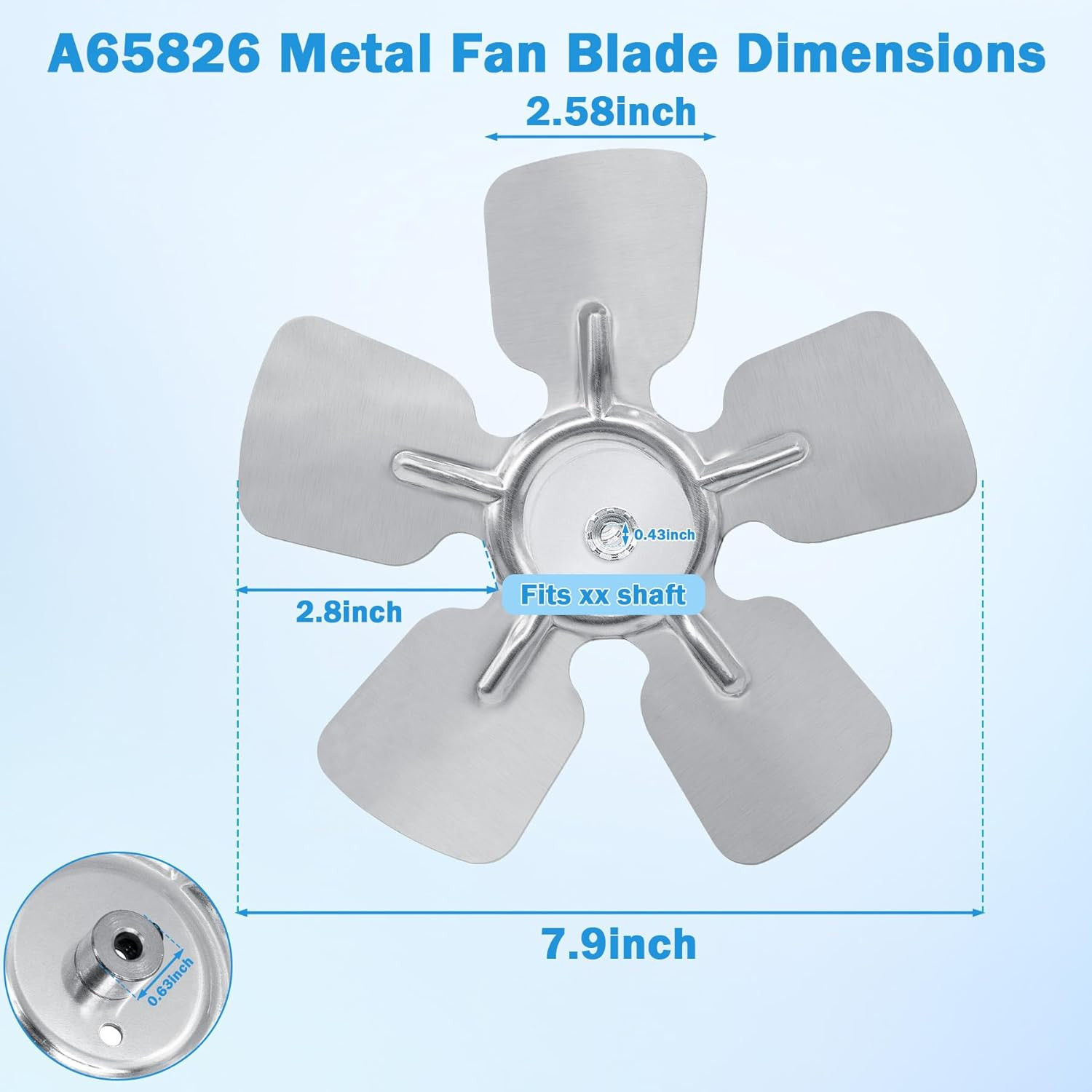 A65826 Metal Fan Blade 8″ Diameter 5 Blades 1/4″ Bore Hub CCW 27 Degree Prop