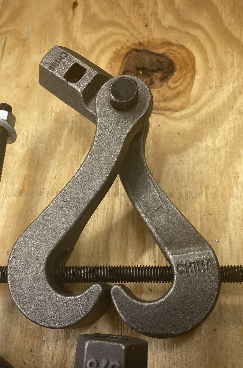 Lot of 2) Tong Style Beam Clamp – for 5/8″ Rod, Suspension Hook, Forged Iron