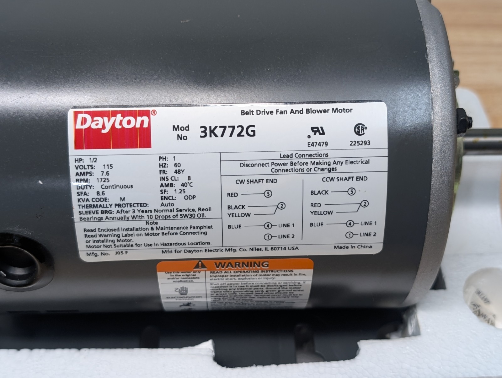 Dayton 3K772G Belt Drive 1/2 Hp Fan and Blower Motor