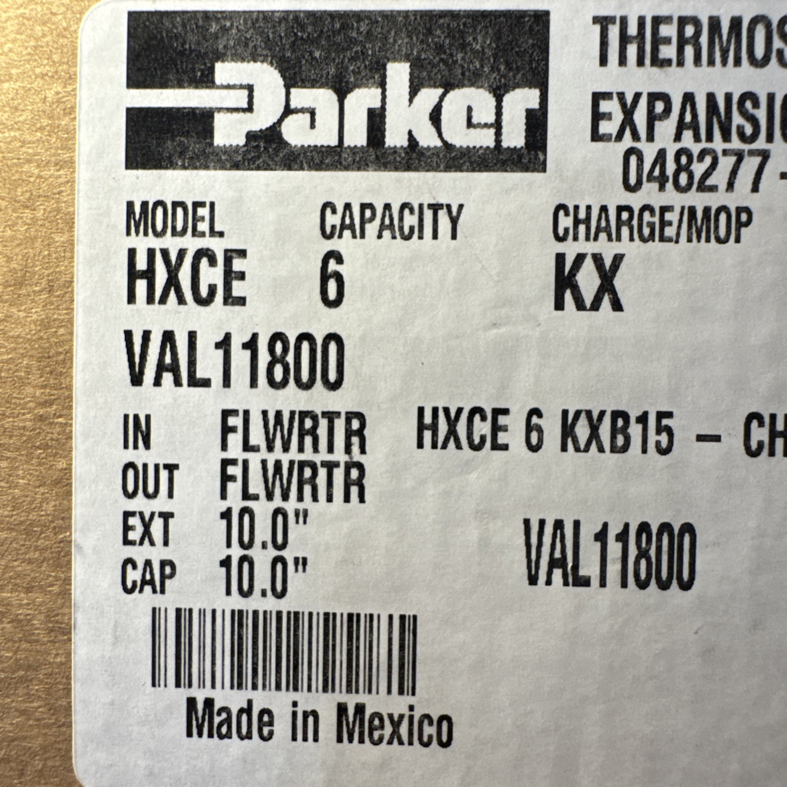 PARKER TERMOSTATIC EXPANSION VALVE 6 CAP VAL11800 MOD HXCE R410A