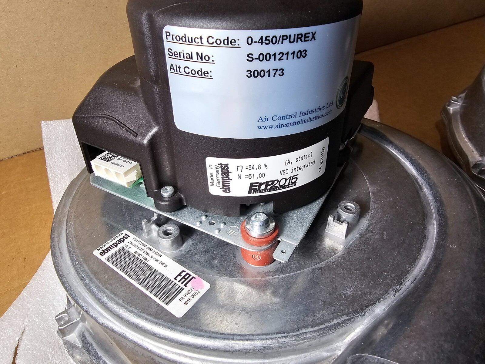 PUREX (Ebmpapst) 300172, 230V Blower Motor (Fume Extractor Xbase 400 & Alpha 400
