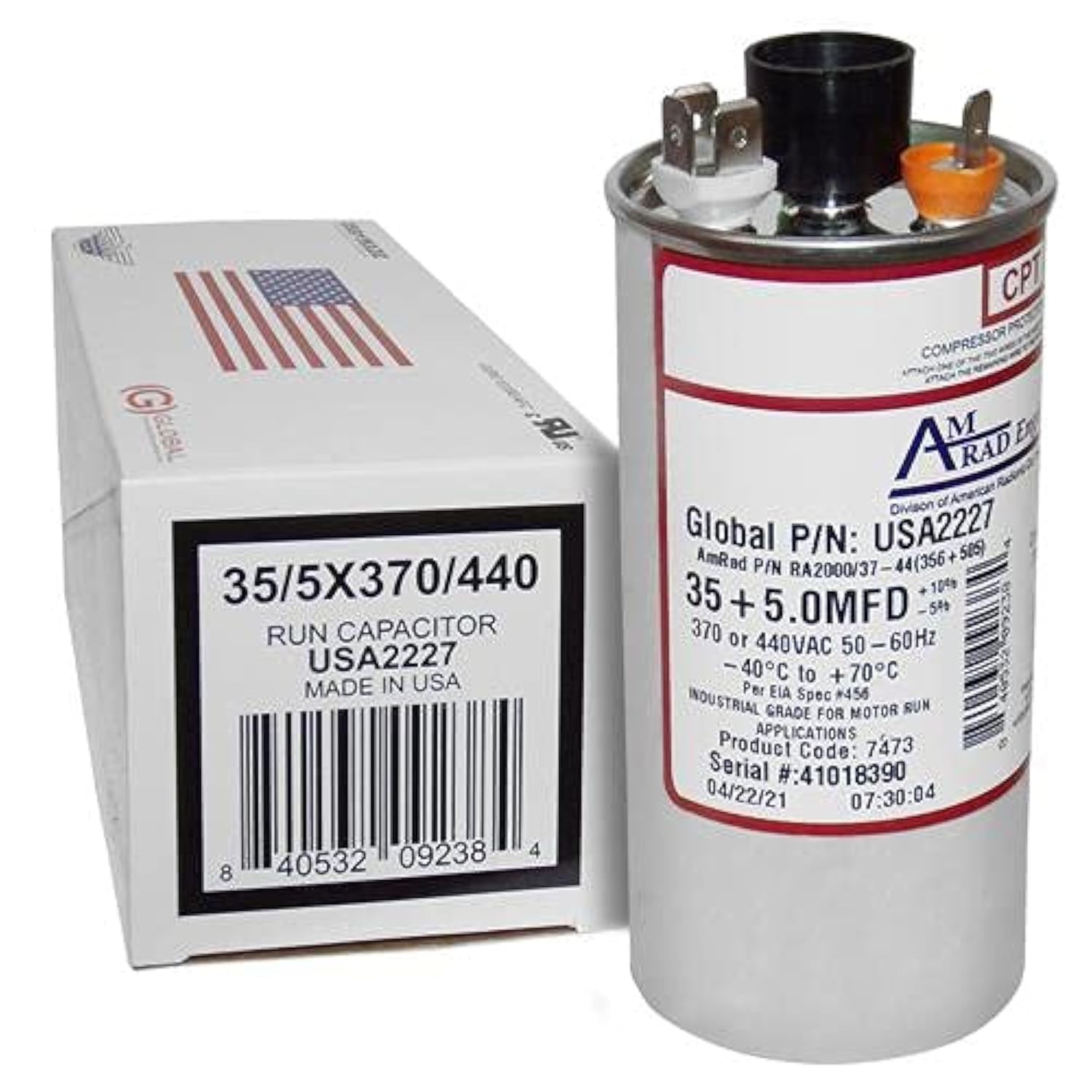 Goodman U.S.A. 35 + 5 uf 370/440 VAC Dual Universal Capacitor for HVAC Systems