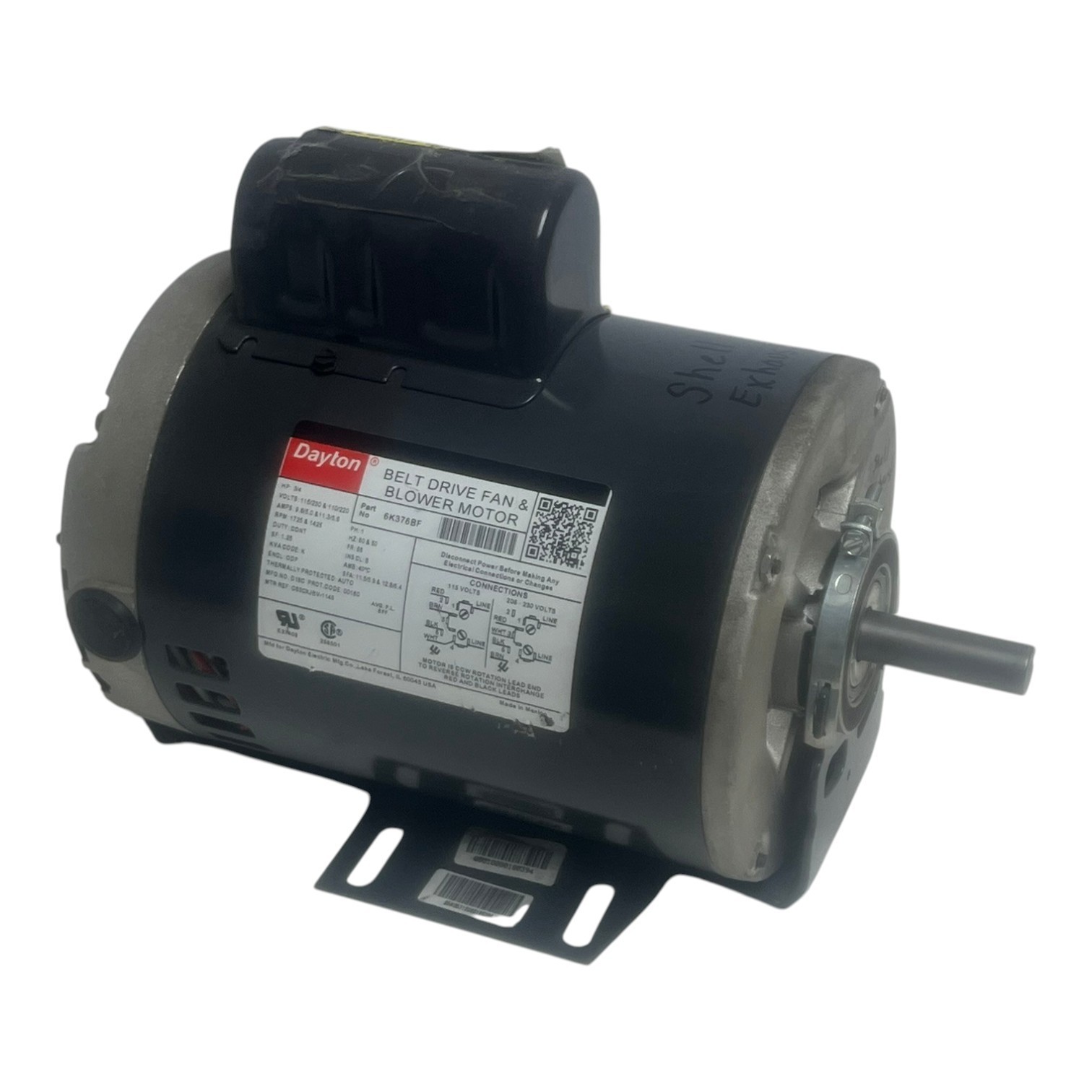 Dayton 6K376BF Belt Drive Fan and Blower Motor 3/4 HP 1 Phase 1725RPM Frame 56