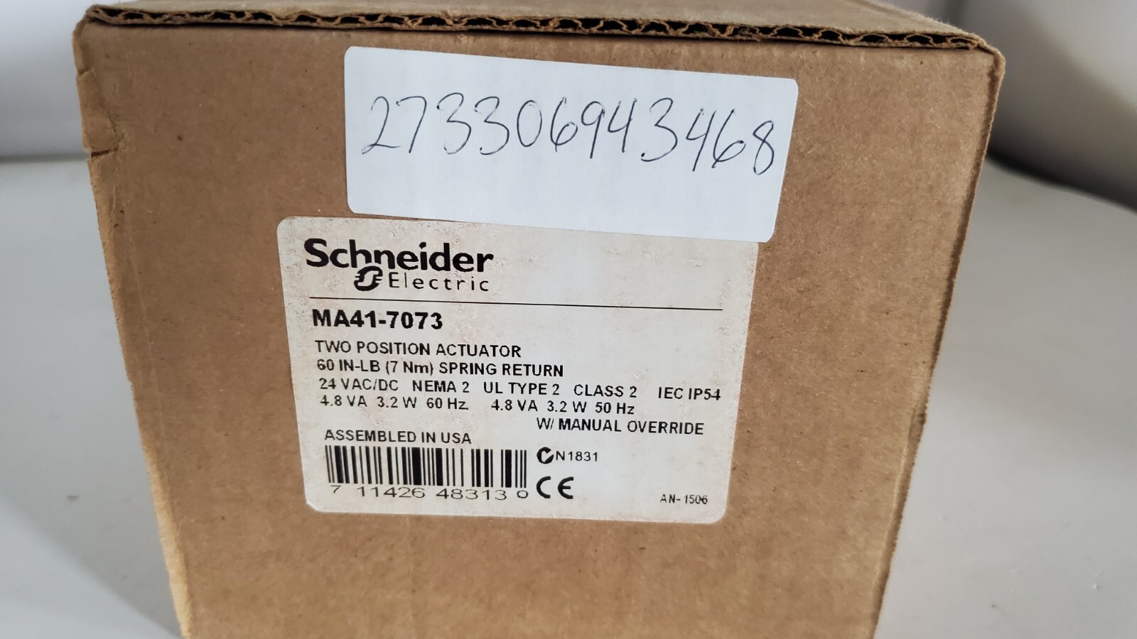 Schneider Electric MA41-7073 Two Position Actuator 60 in-lb (7Nm) Spring Return
