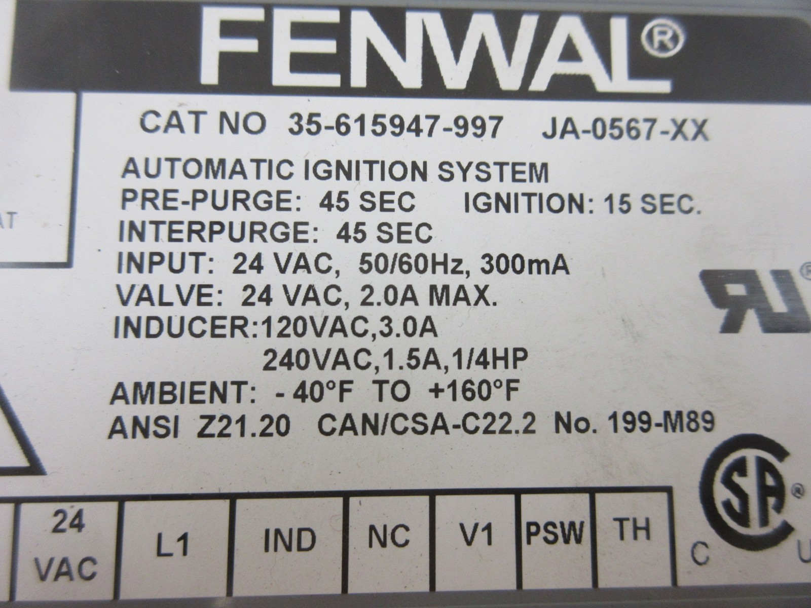 FENWALL 35-615947-997 SCHWANK INFRASAVE JA-0567-RK TUBE HEATER IGNITION MODULE